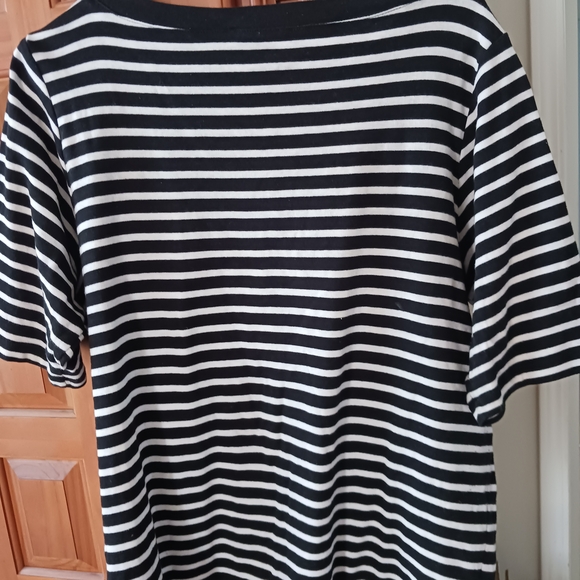 Jones New York Classic Black and White Striped Tee - Picture 2 of 4